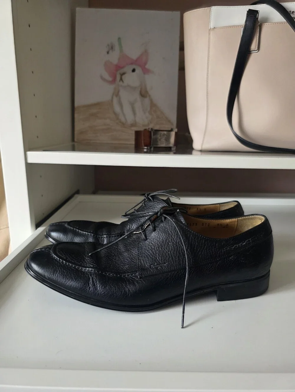 Salvatore Ferragamo Black Leather Lace-Up Derby Shoes